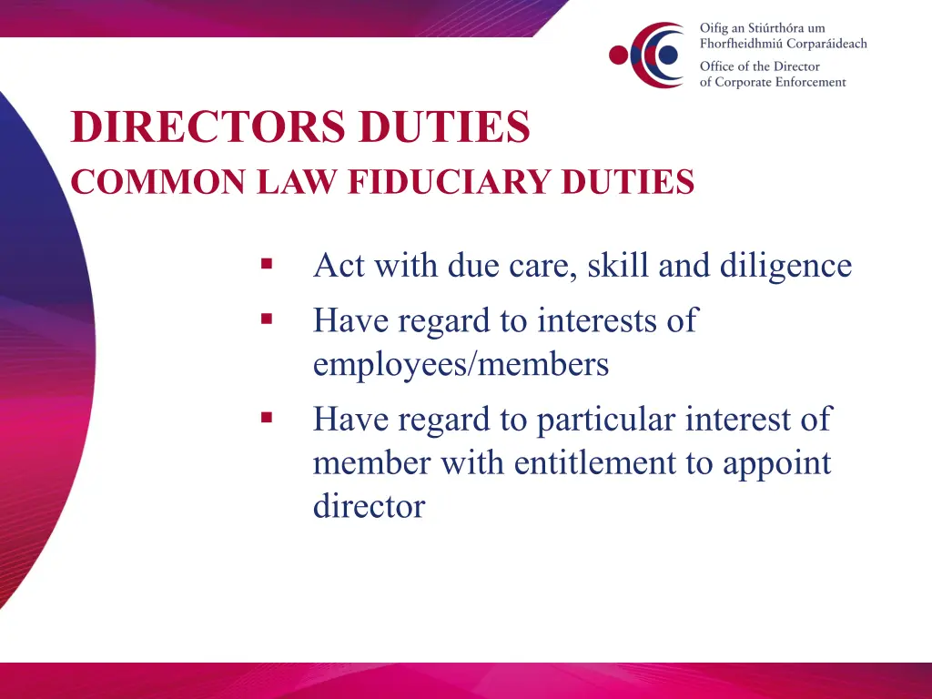 directors duties common law fiduciary duties 2