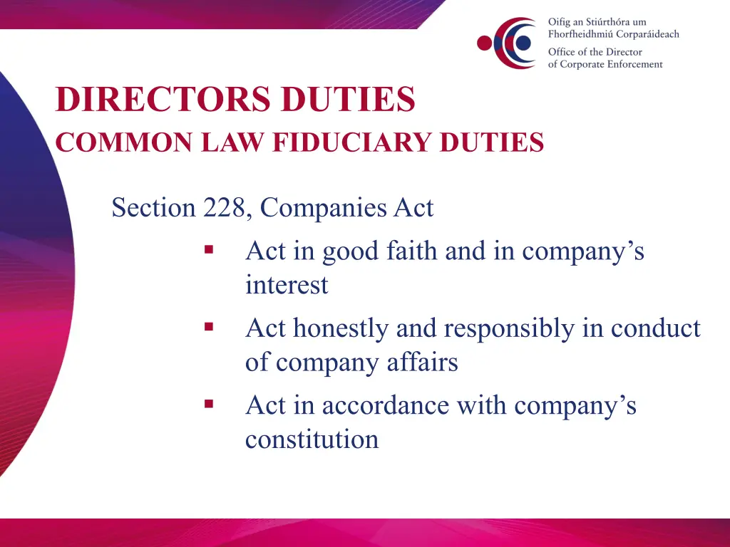 directors duties common law fiduciary duties