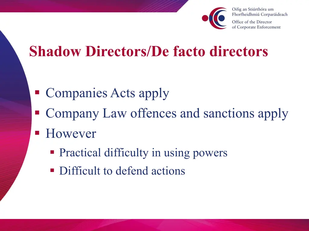 shadow directors de facto directors