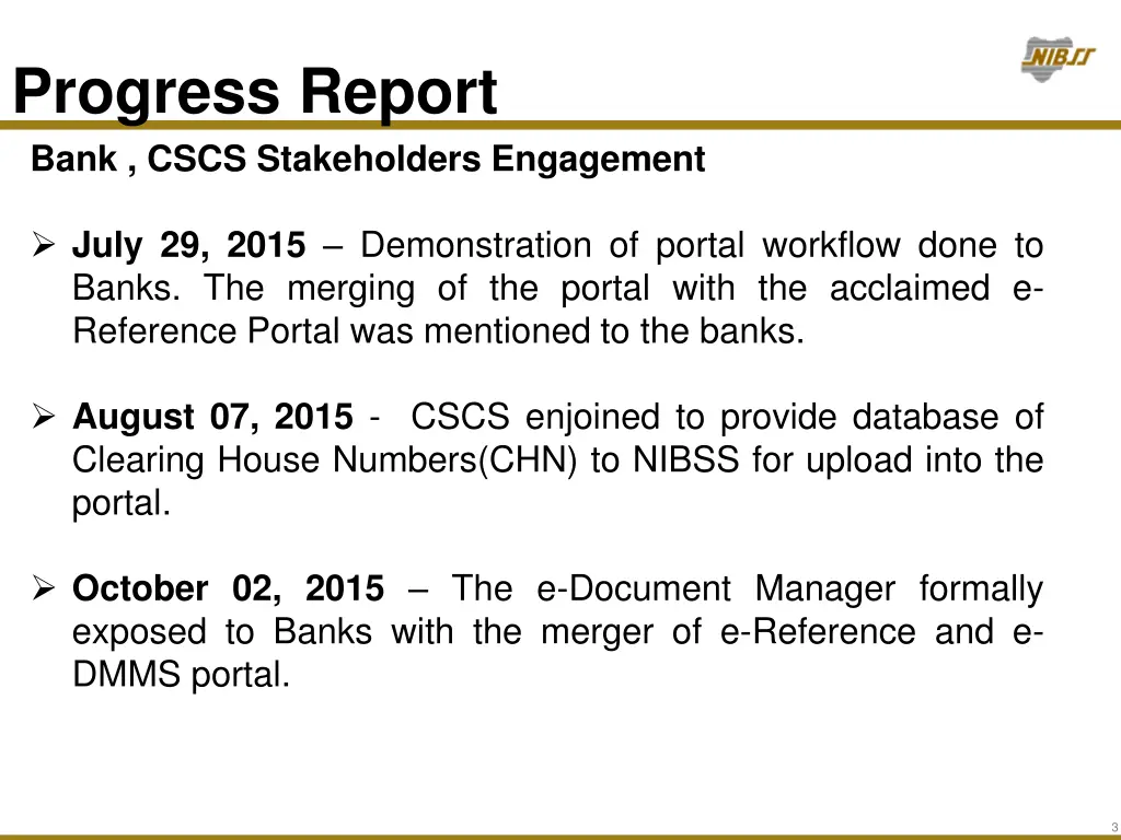 progress report bank cscs stakeholders engagement