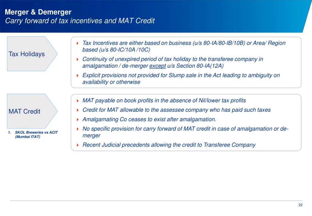 merger demerger carry forward of tax incentives