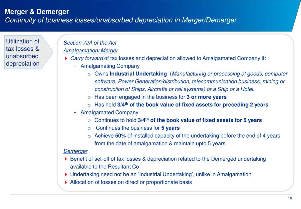 merger demerger continuity of business losses