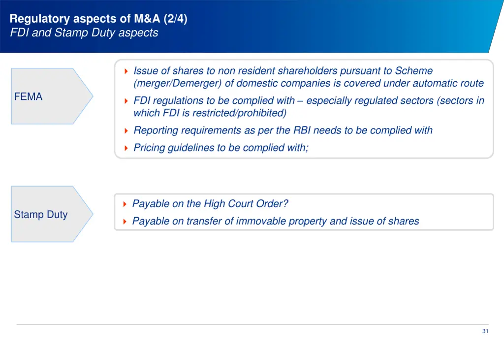 regulatory aspects of m a 2 4 fdi and stamp duty