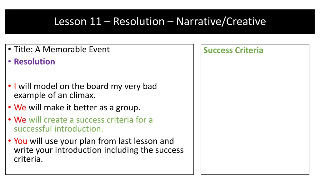 lesson 11 resolution narrative creative