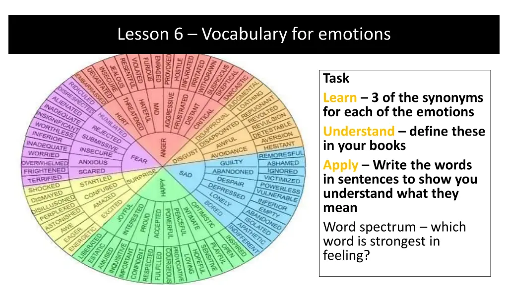 lesson 6 vocabulary for emotions