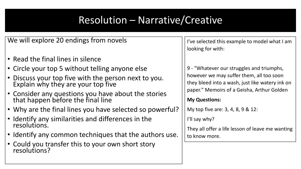 resolution narrative creative