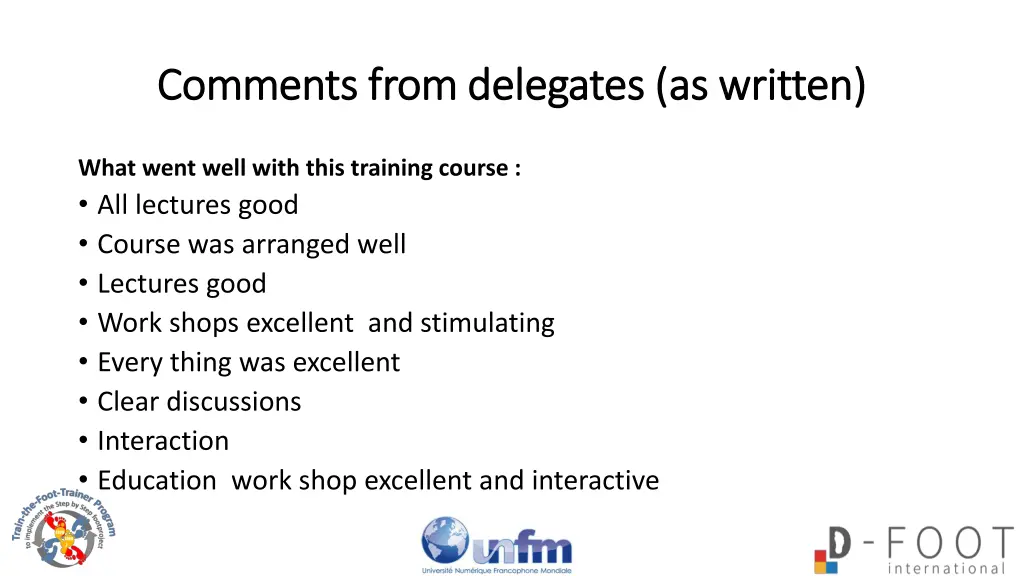 comments from delegates as written comments from