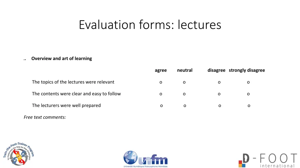 evaluation forms lectures