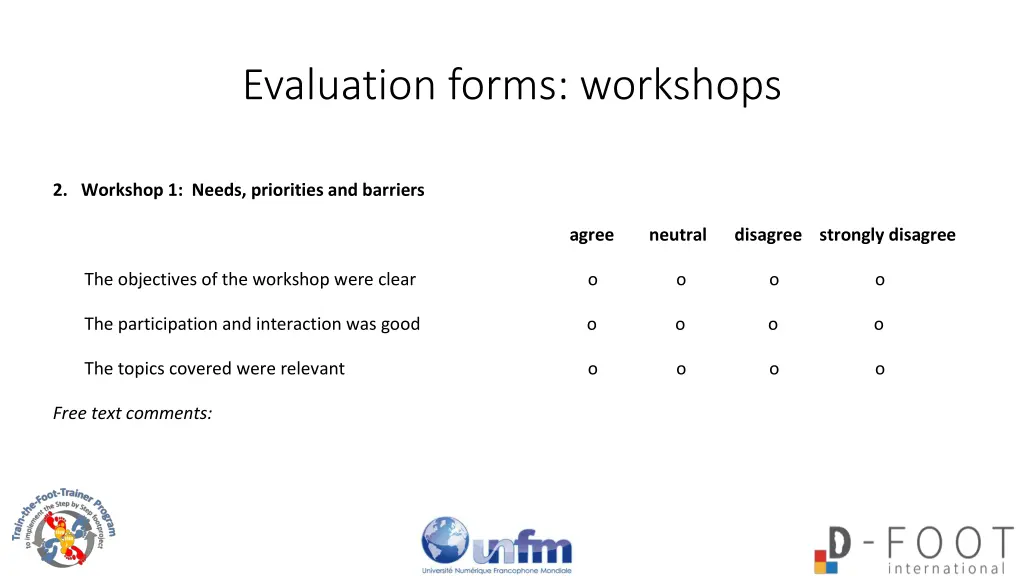 evaluation forms workshops