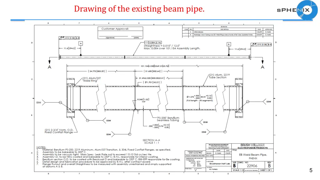 drawing of the existing beam pipe