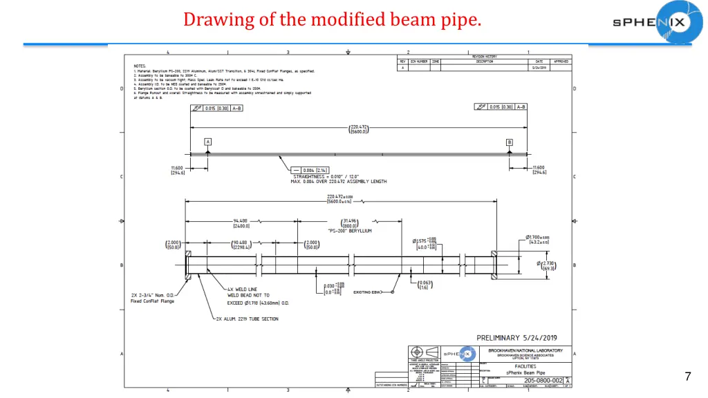 drawing of the modified beam pipe