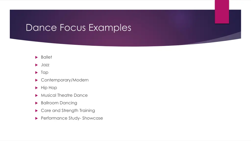 dance focus examples