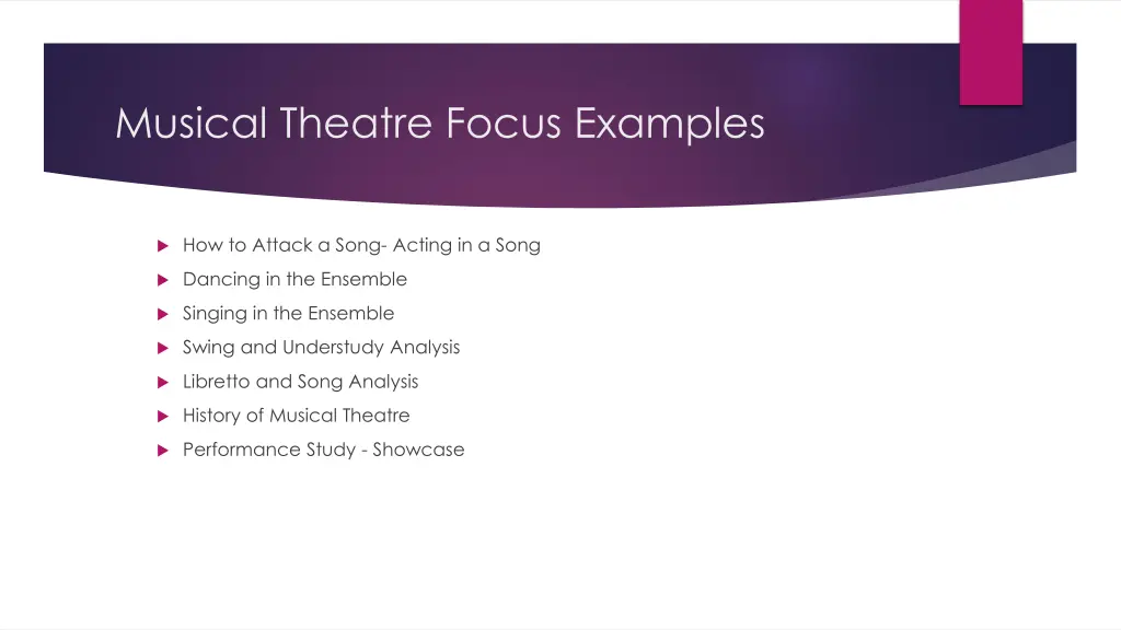 musical theatre focus examples