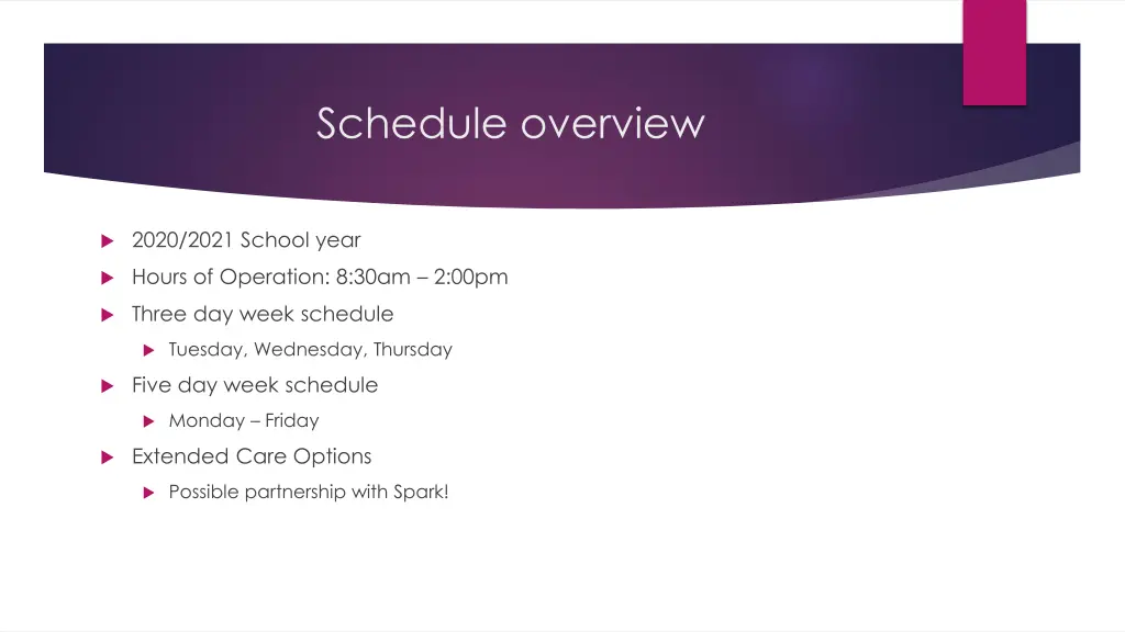 schedule overview