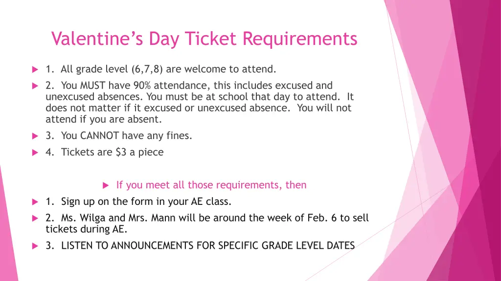 valentine s day ticket requirements