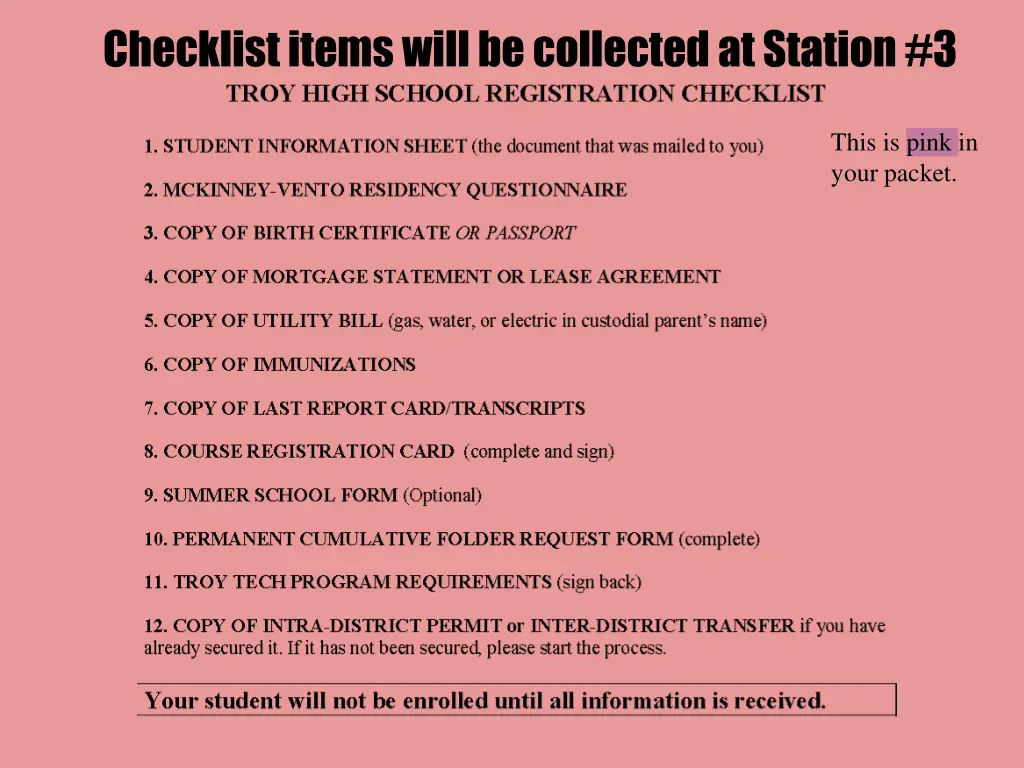 checklist items will be collected at station 3