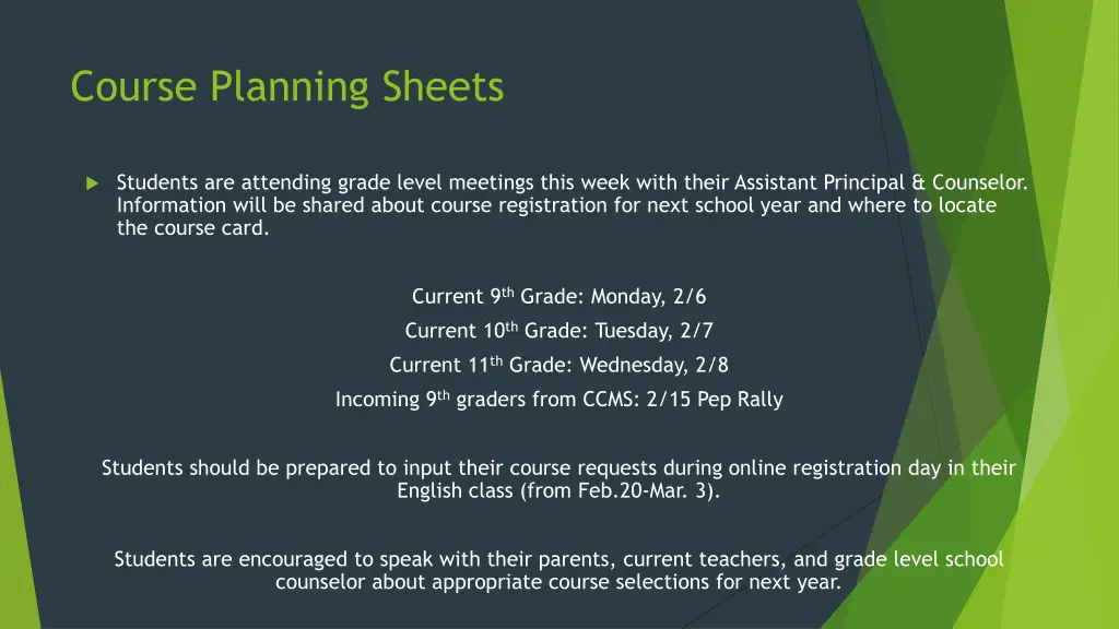 course planning sheets