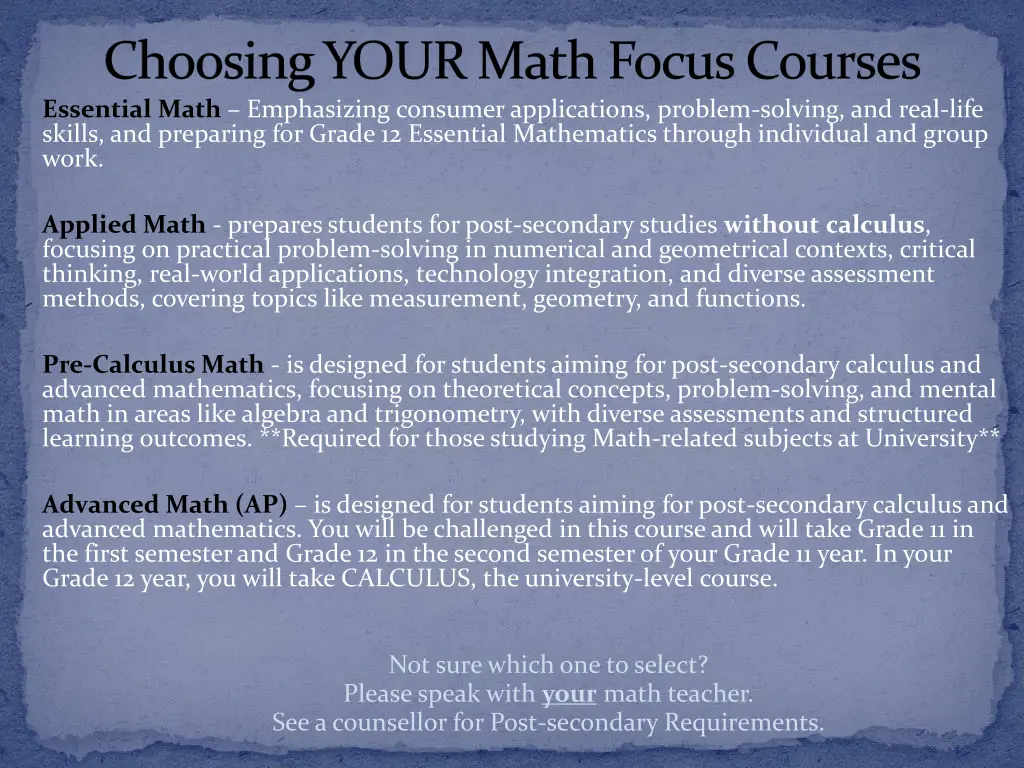 choosing your math focus courses