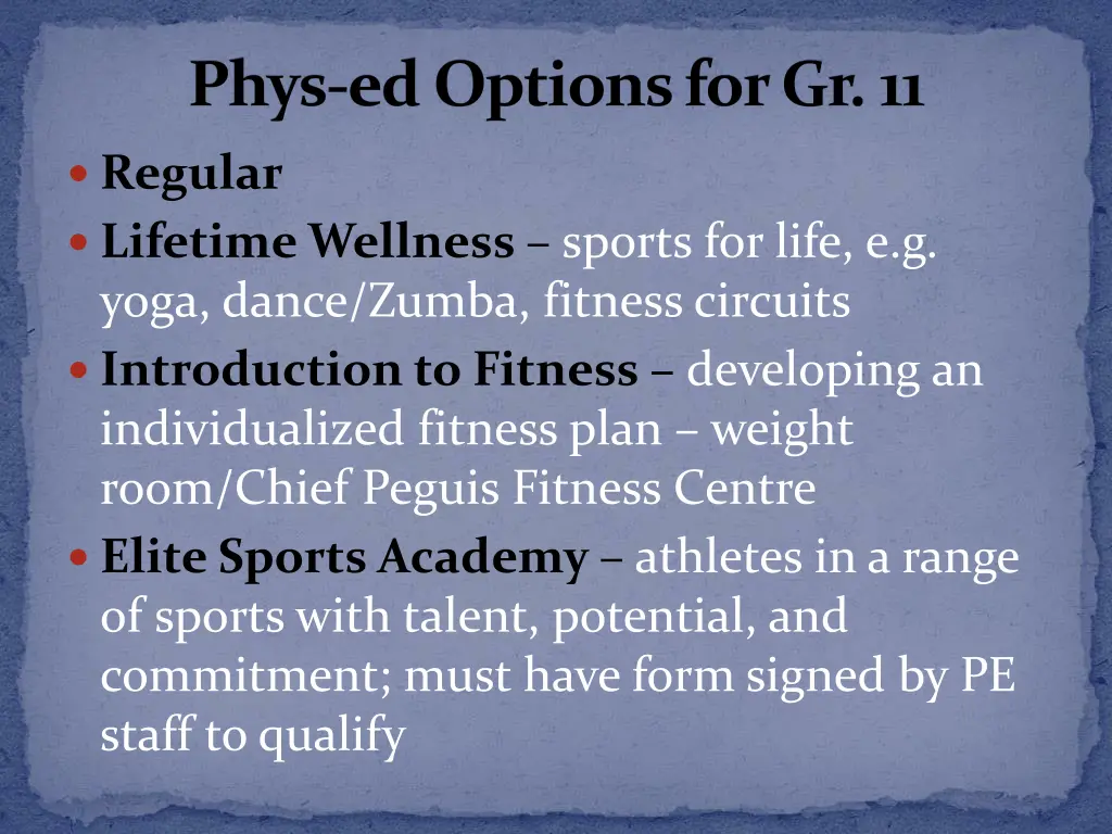 phys ed options for gr 11