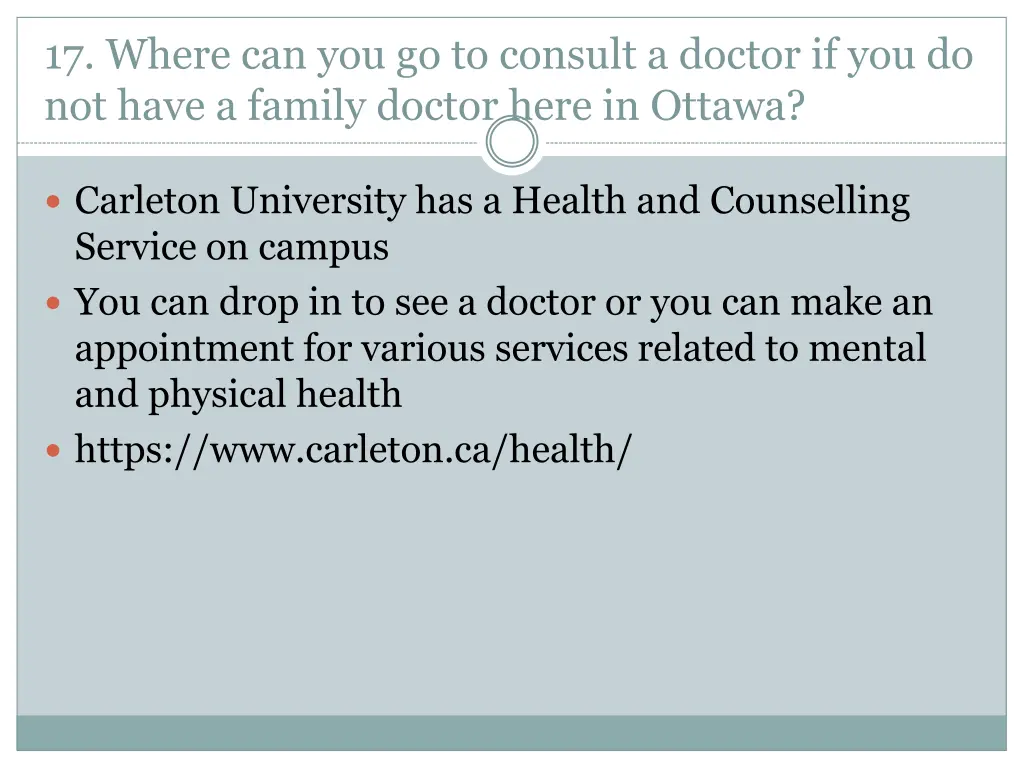 17 where can you go to consult a doctor