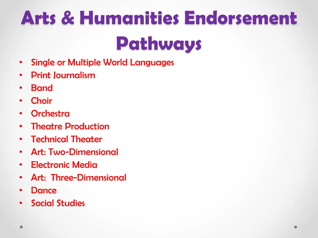 arts humanities endorsement pathways single