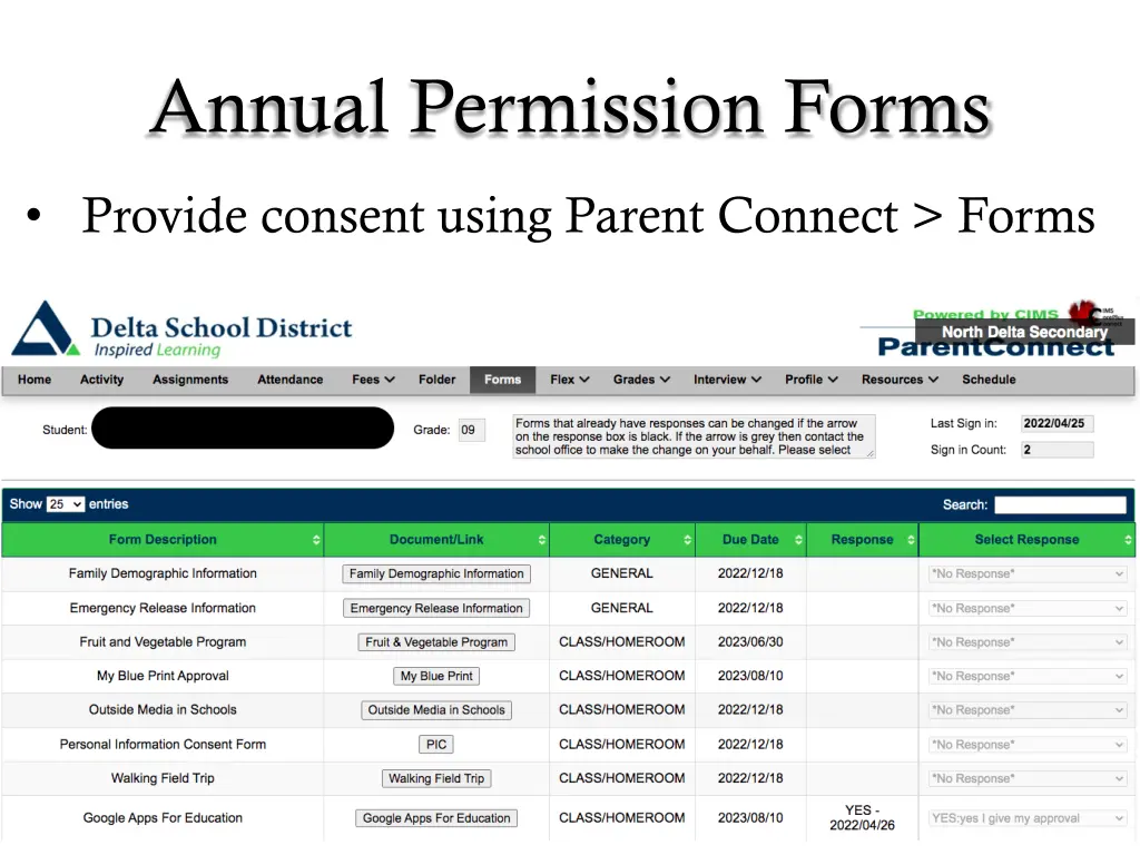 annual permission forms