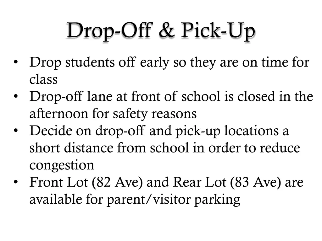 drop off pick up