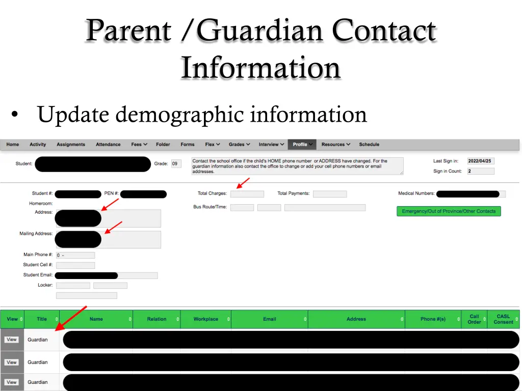 parent guardian contact information