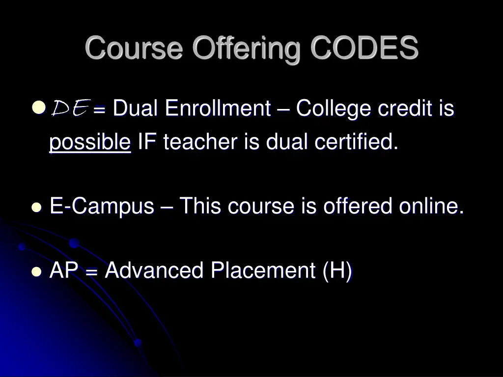 course offering codes