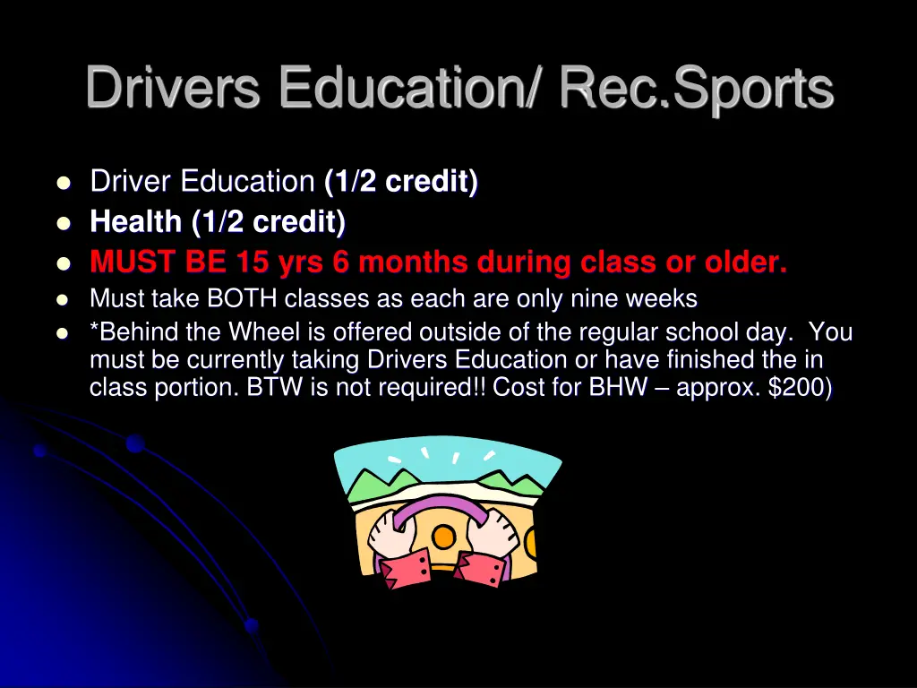 drivers education rec sports