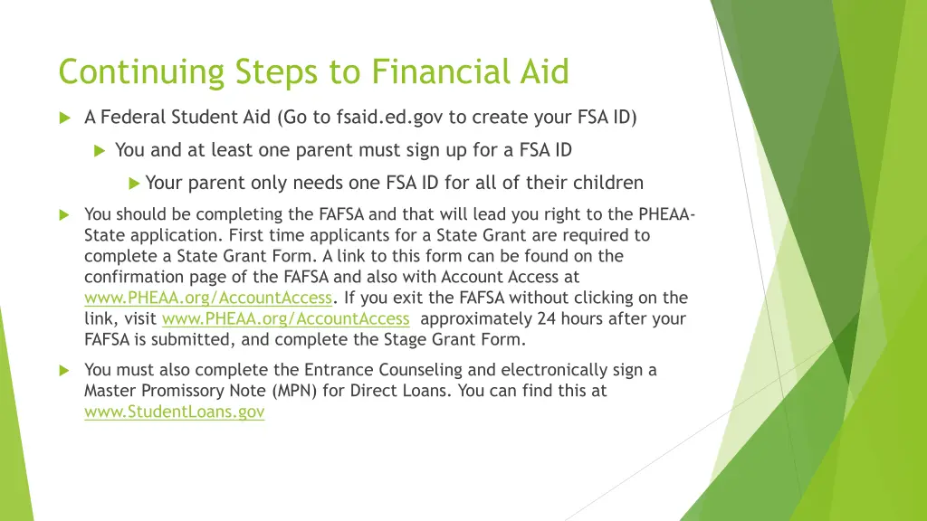 continuing steps to financial aid