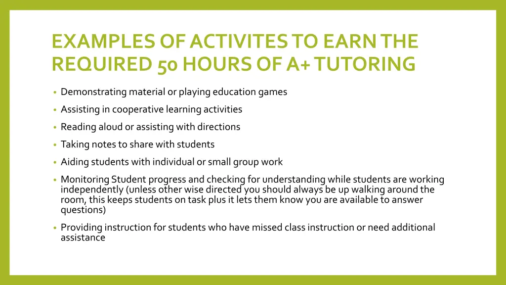 examples of activites to earn the required