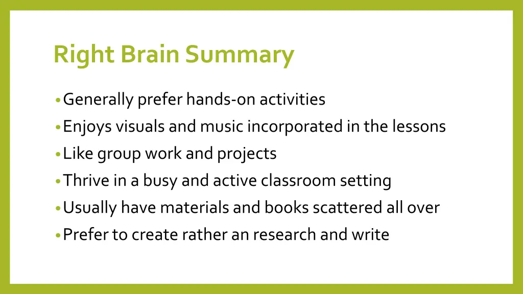 right brain summary