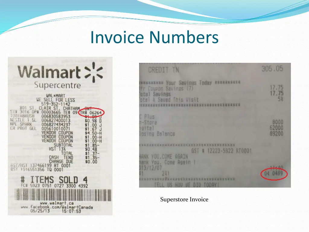 invoice numbers