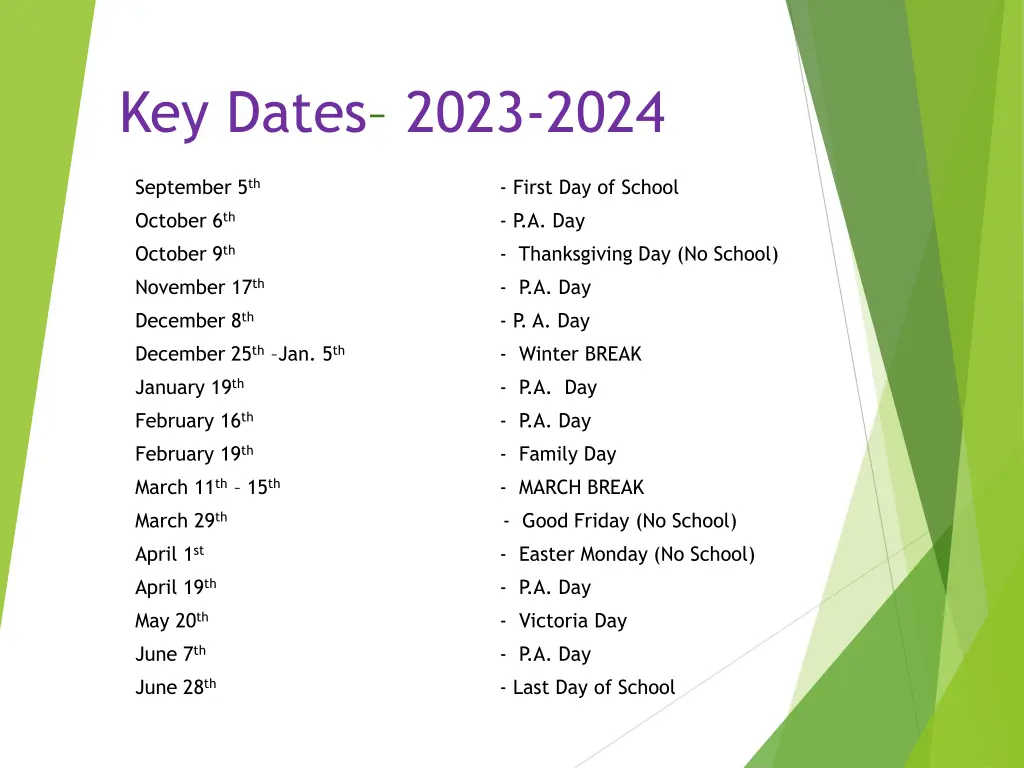 key dates 2023 2024