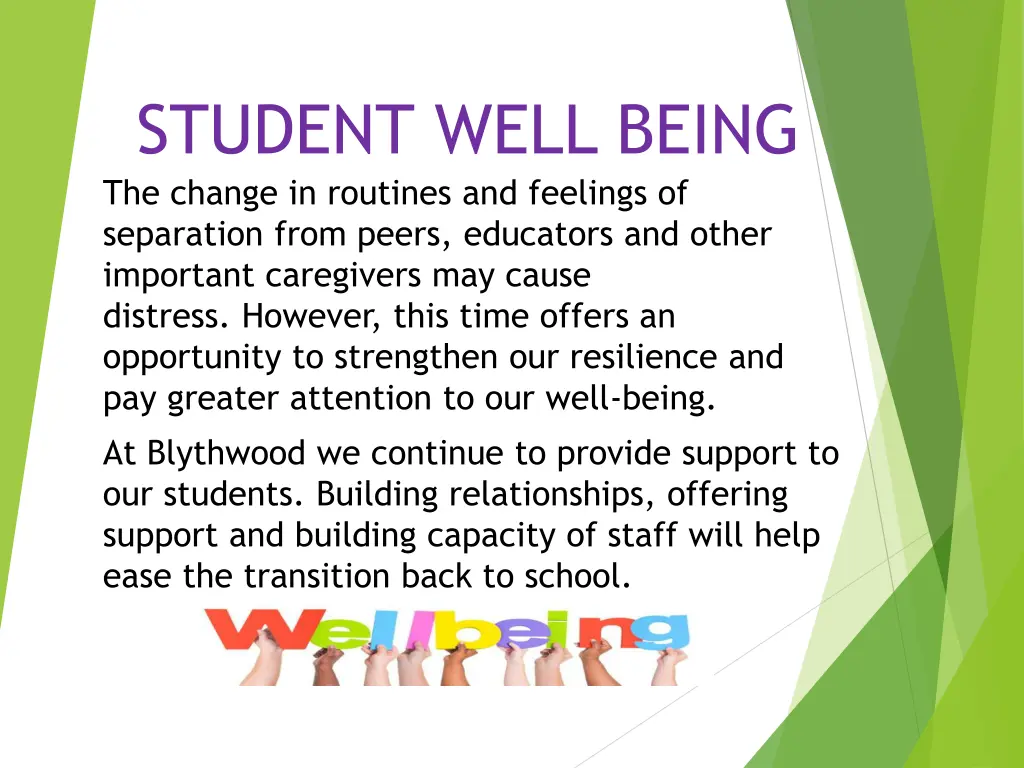 student well being the change in routines