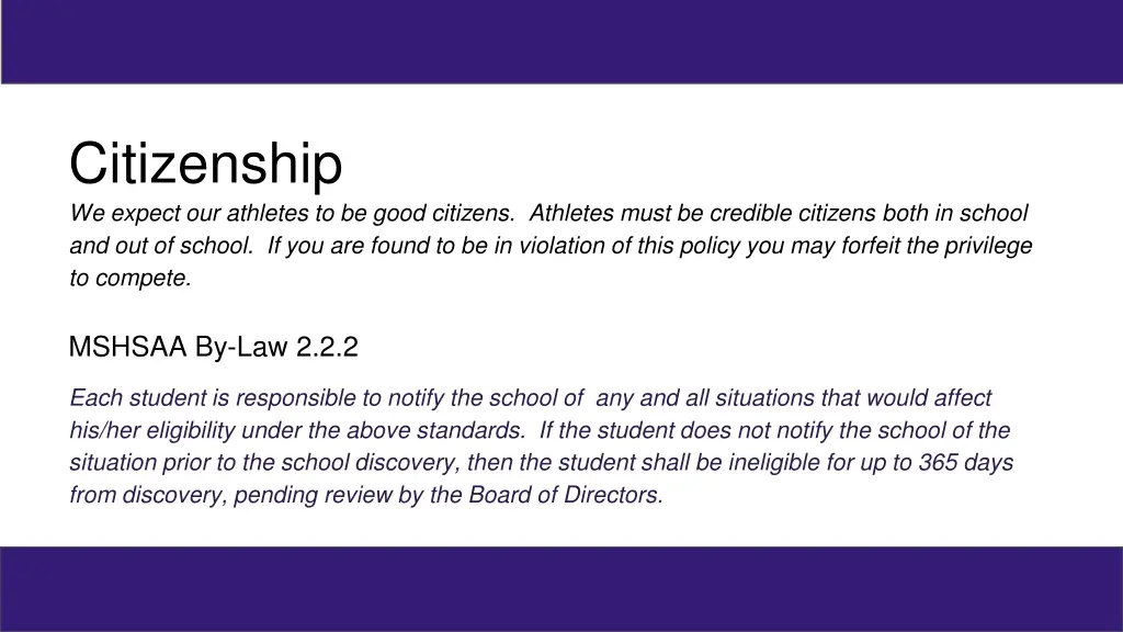 citizenship we expect our athletes to be good