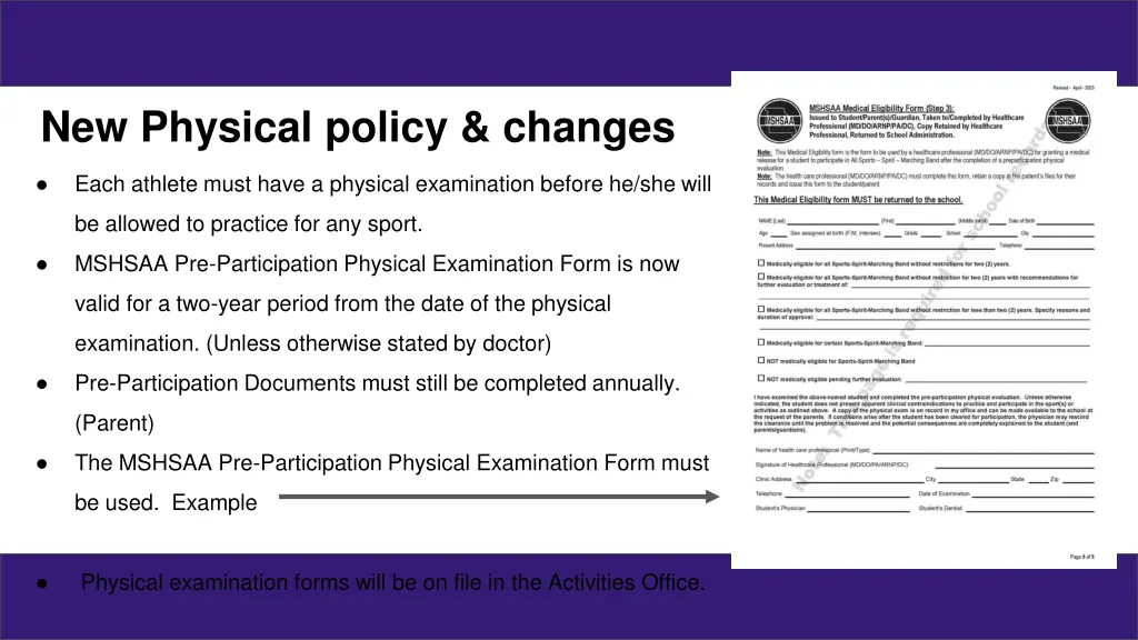 new physical policy changes