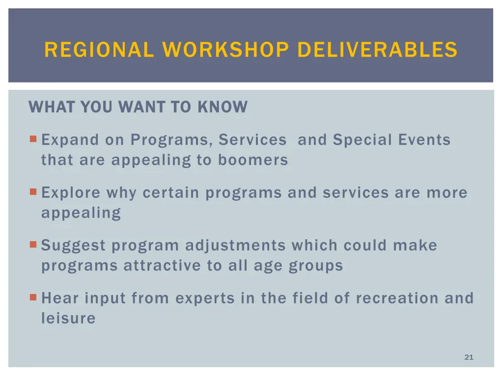 regional workshop deliverables 1