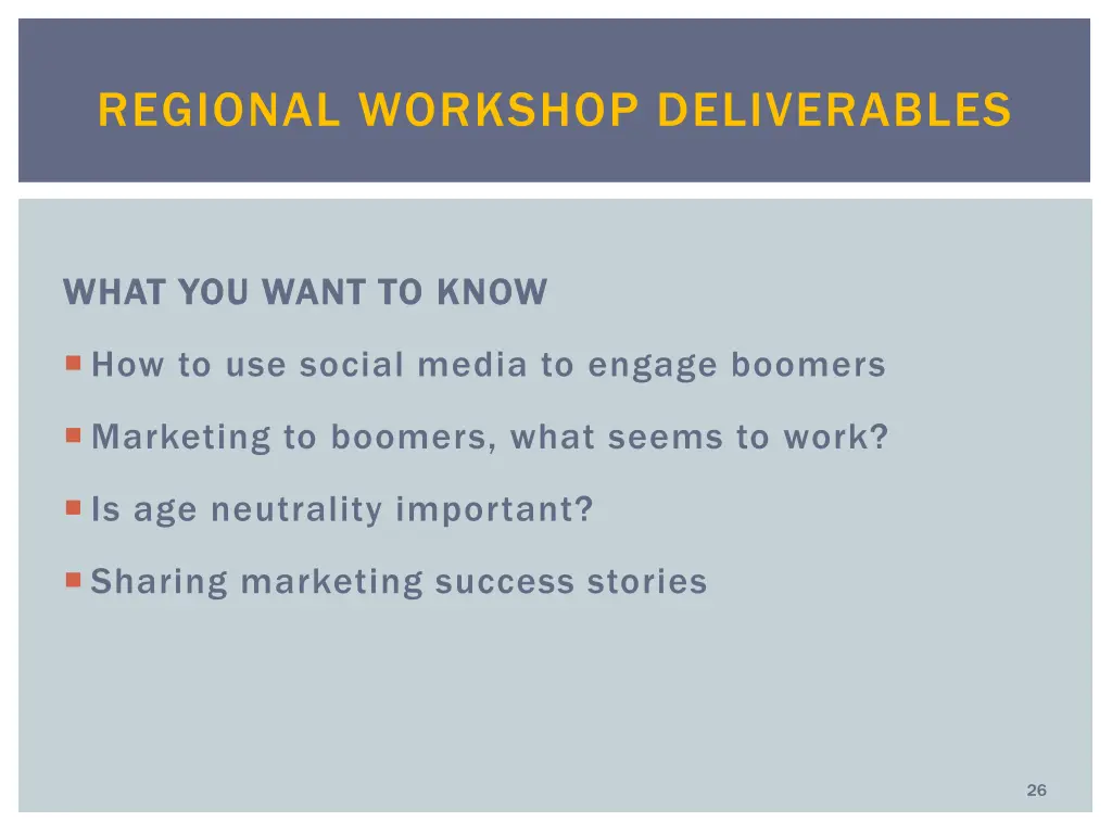 regional workshop deliverables 2