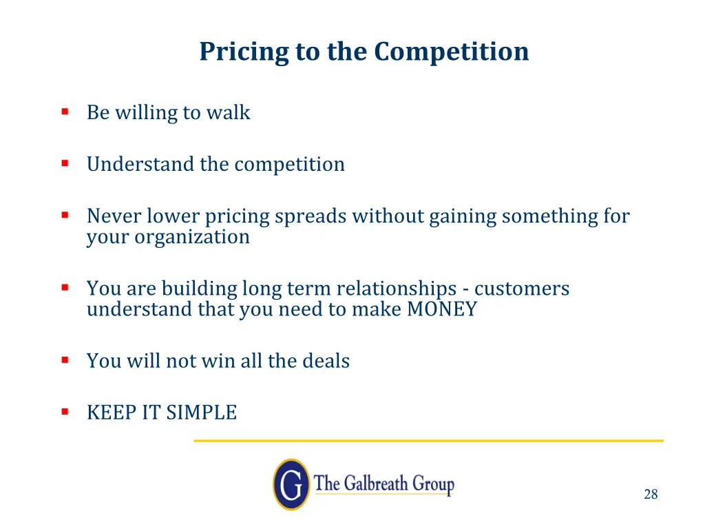 pricing to the competition