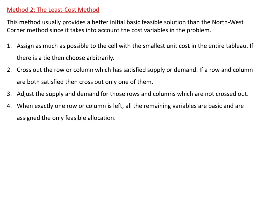 method 2 the least cost method