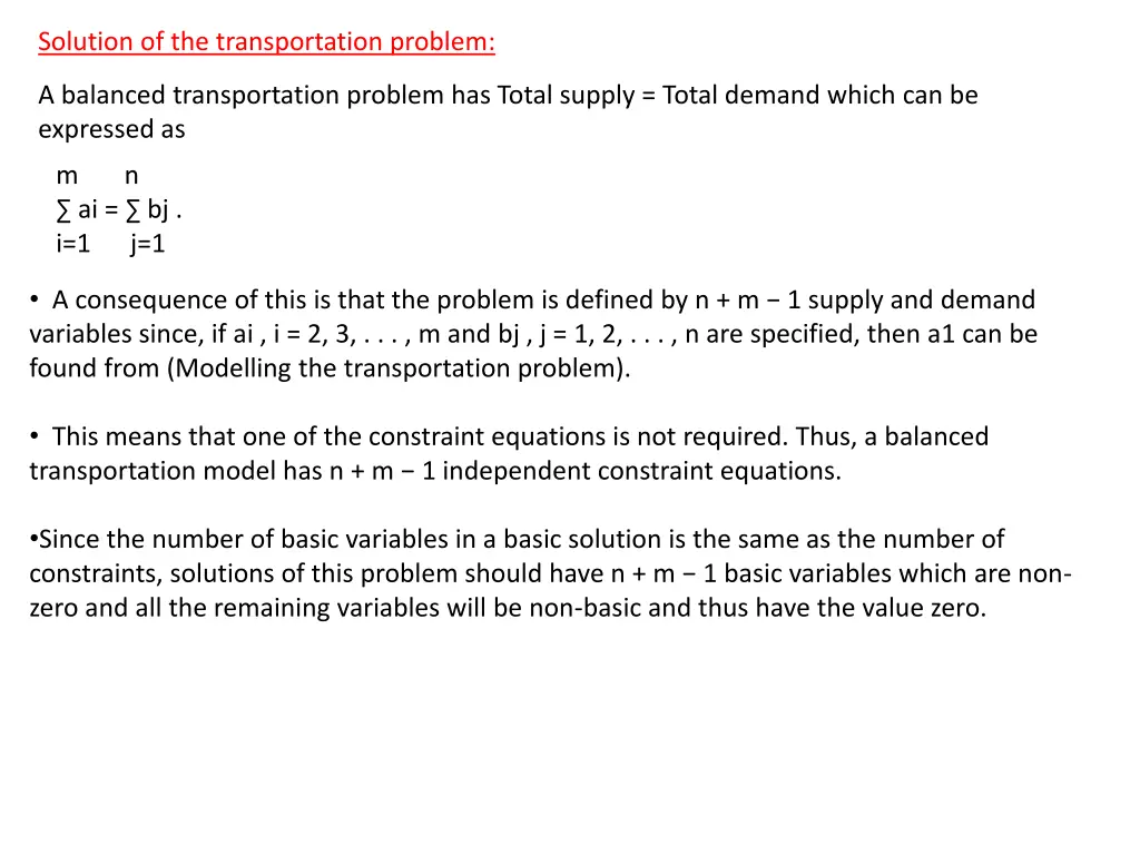 solution of the transportation problem