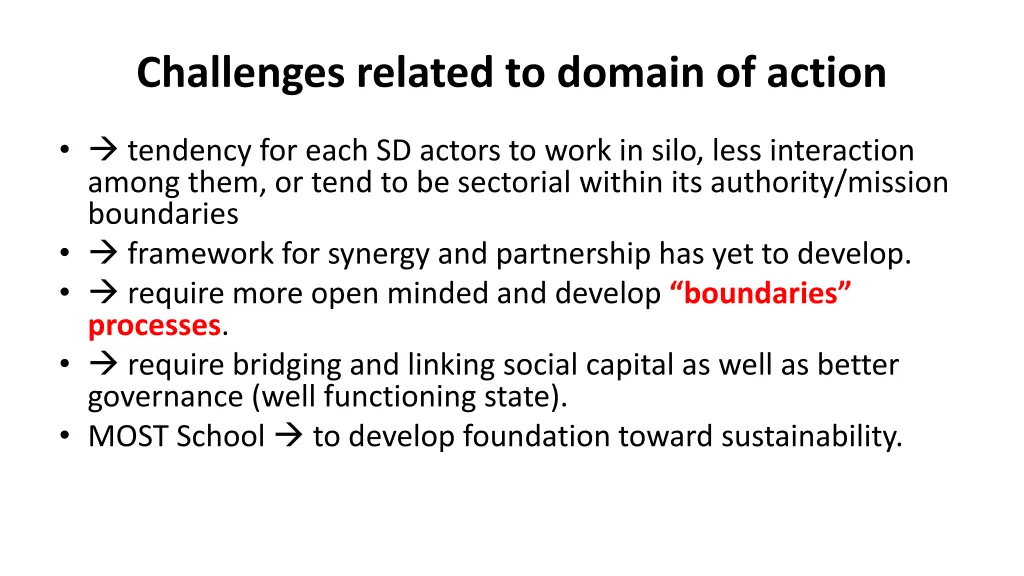 challenges related to domain of action