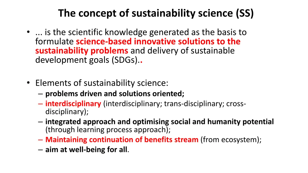 the concept of sustainability science ss