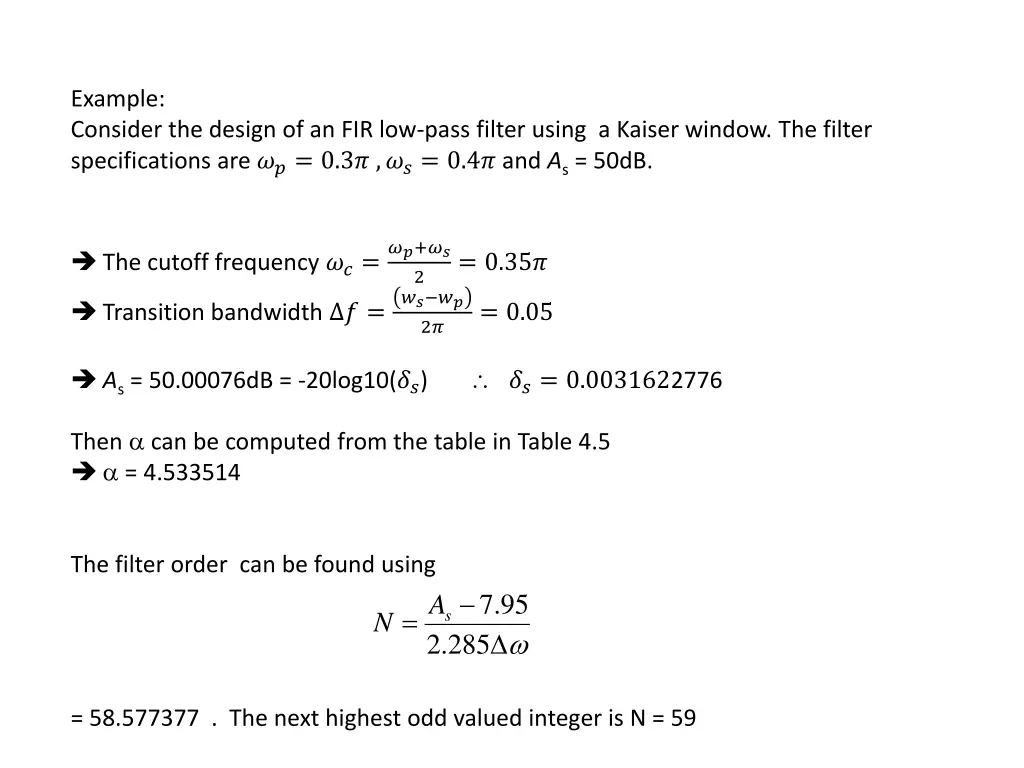 example consider the design of an fir low pass