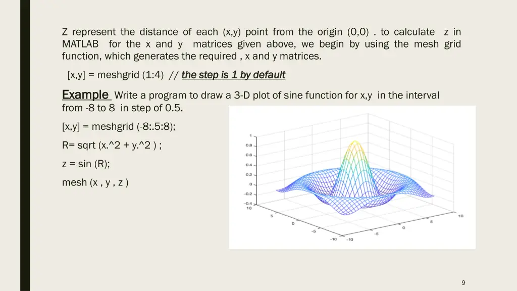 z represent the distance of each x y point from