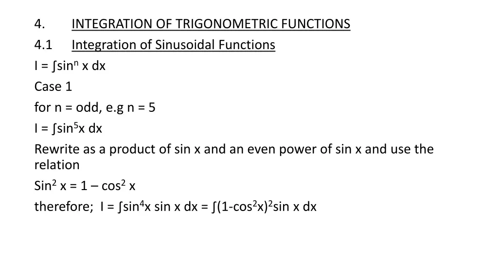 4 4 1 i sin n x dx case