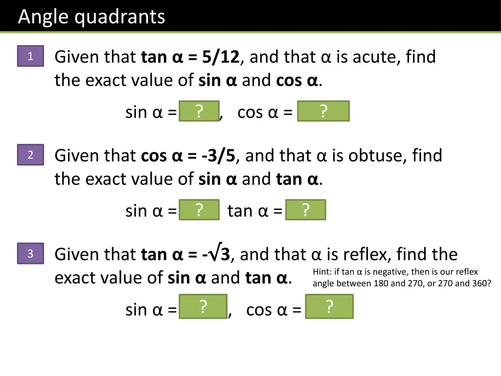 angle quadrants 1