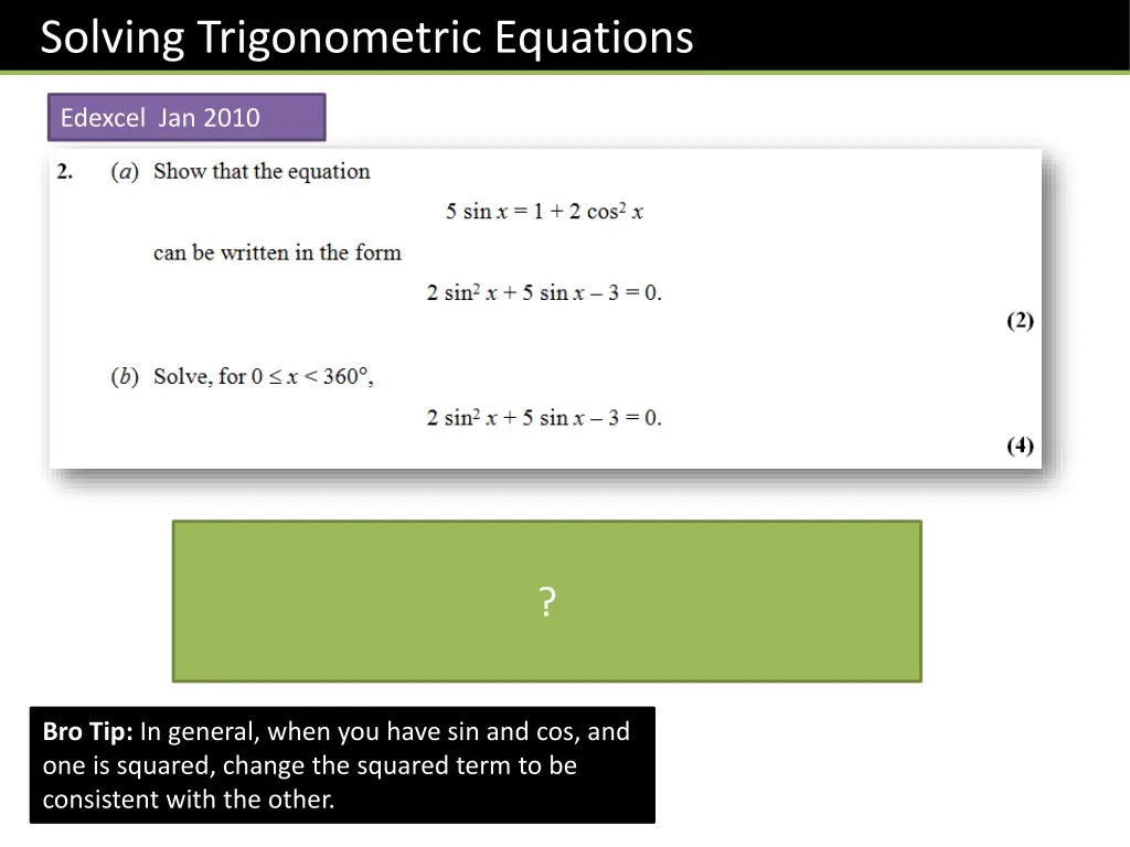 solving trigonometric equations 2